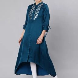 Jaipur Kurti Teal Blue Embellished High Low Kurta-image-62