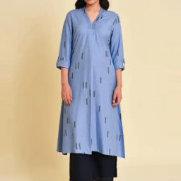 W Blue Printed A Line Kurta-26
