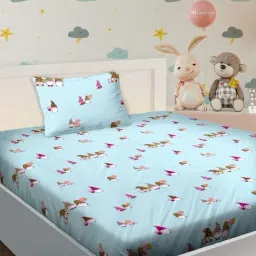 BELLA CASA Kidz Kingdom Printed Blue 180 TC Cotton Bedsheet with 1 Pillow Cover-picture-23