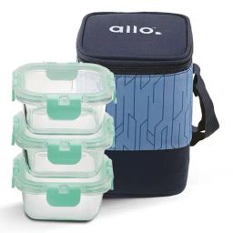 Allo Borosilicate Glass Lunch Box Microwave Oven Safe With Detachable Lock and Space Blue Tiffin Bag-image-77