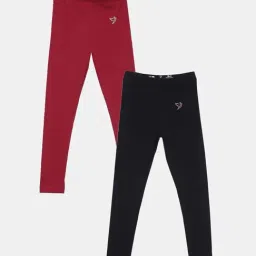 TWIN BIRDS Kids Black & Navy Cotton Regular Fit Leggings (Pack of 2)-picture-46