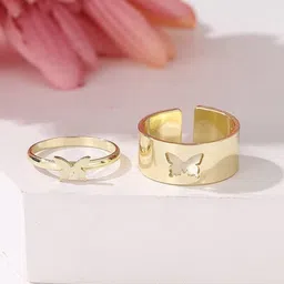 kazare Unisex Set Of 8 Textured Butterfly Shaped Adjustable Finger Rings-3