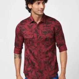 Spykar Brick Red Cotton Regular Fit Printed Shirt-image-15