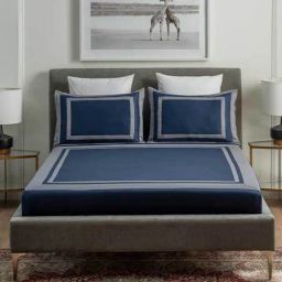 DDecor Geometric Blue 300 TC Cotton King Bedsheet with 2 Pillow Covers-picture-44