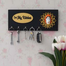 eCraftIndia Black Wood I Love My Kitchen Quote 5 Hooks Key Holder-picture-16
