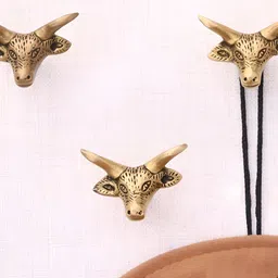 Indianshelf 3-Pcs Textured Steer Head ShapedWallHooks-0