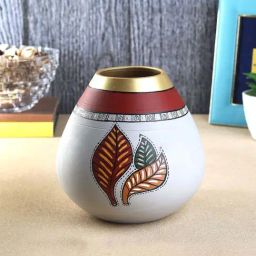 VarEesha Grey & Red Terracotta Flowe Vase-image-10