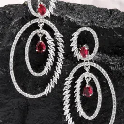 Karatcart Silver Tone Red Cubic Zirconia Studded Dangler Earrings for Women-image-5