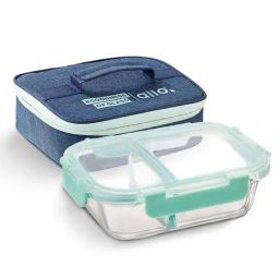 Allo Borosilicate Glass Lunch Box Microwave Oven Safe With Detachable Lock and Denim Blue Tiffin Bag-picture-13