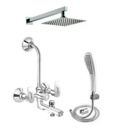 Gold Bell Prime Brass 3 In 1 Wall Mixer Set with 203X203 mm(8X8 Inch) SS Ultra Overhead 381 mm(15 Inch) SS Arm Hand Shower, 3-1-Siya-Prime-8U-15A-Fish-picture-13