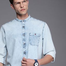 Louis Philippe Jeans Men Blue Pure Cotton Slim Fit Casual Shirt-image-87