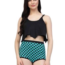 Cukoo Turquoise & Black Polka Dots 2 Pcs Tankini Swimwear-image-90