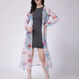 Scorpius White Floral Print Long Shrug-15