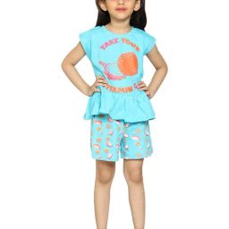 Kiddopanti Kids Aqua Blue Printed T-Shirt with Shorts-image-53
