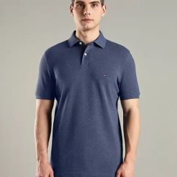 TOMMY HILFIGER Blue Cotton Regular Fit Solid Polo T-Shirt-image-41