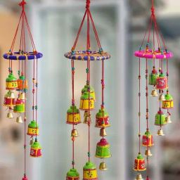 eCraftIndia Multicolor Beads Handcrafted Wall Hanging With Bells - Set of 3-image-13