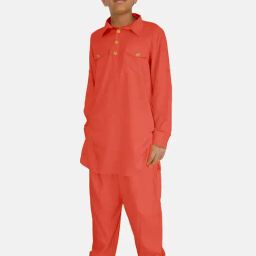 Kiddopanti Kids Peach Solid Full Sleeves Kurta with Pyjamas-picture-38