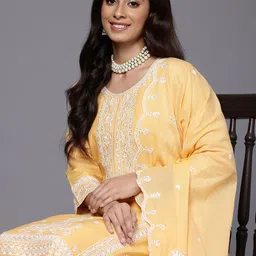 Varanga Women Embroidered Sequinned Pure Cotton Kurta with Trousers & Dupatta-image-61