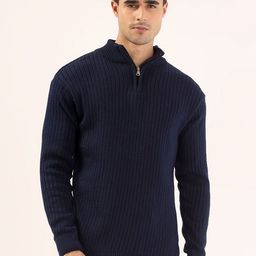 THE BEETEL HOUSE Men Ribbed Mock Collar Half Zipper Pullover-picture-4