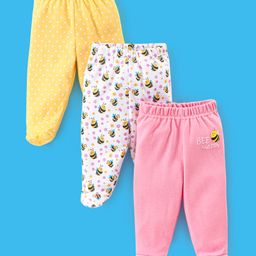 Babyhug Bootie Leggings Fairy Bee Print Pack of 3 - Yellow White & Pink-image-60