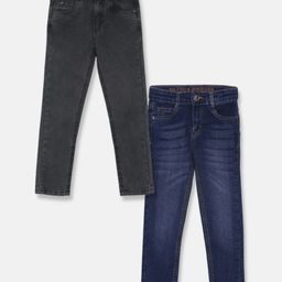 Tales & Stories Pack Of 2 Button Down Solid Jeans - Dark Grey & Dark Blue-image-70