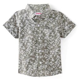 Babyhug 100% Cotton Woven Half Sleeves Regular Collar Shirt Leafy Print - White & Grey-image-5