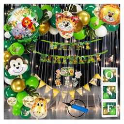 Puchku Premium Happy Birthday Combo KIT  Foil balloon Set Jungle Theme for first 1st birthday boy kids girl pack of 85  Multicolor-image-24
