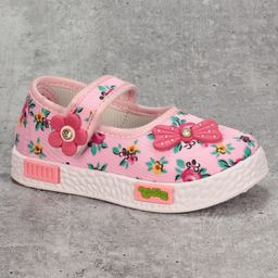 Lil Lollipop Floral  Printed Mary Jane'S  With Flower Applique Detailed Ballerina - Pink-image-20