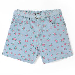 Pine Kids Denim Mid Thigh Shorts with Belt Floral Print - Blue-image-29