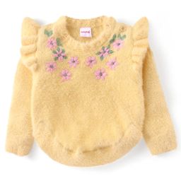 Babyhug Knitted Full Sleeves Pullover Sweater with Floral Design - Yellow-picture-40