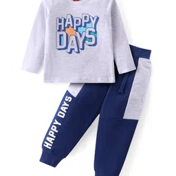 Babyhug Single Jersey Knit Full Sleeves T-Shirt & Lounge Pants Set With Text Print - Grey Blue-picture-10