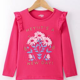 Under Fourteen Only Full Sleeves Frill Detailed Floral Printed Top - Flamingo Pink-image-98