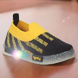 Lil Lollipop Mesh Detailed Colour Blocked Slip On LED Shoes - Black-image-75