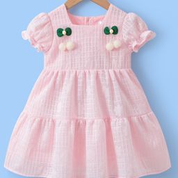 Mark & Mia Half Puffed Sleeves Pom Pom Applique & Textured Tiered Party Frock - Pink-image-37