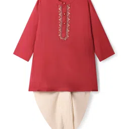 Babyhug Woven Full Sleeves Embroidery Kurta & Dhoti Set -Red-picture-48