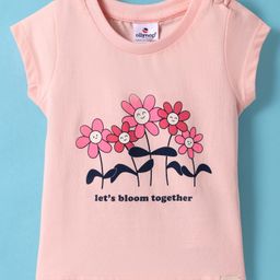 Ollypop Sinker Knit Half Sleeves T-Shirt With Floral Print - Baby Pink-image-77