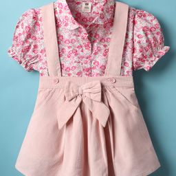 ToffyHouse Knitted Half Sleeves Top & Skirt With Floral Print - Pink-image-95
