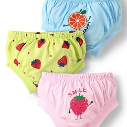 Doodle Poodle 100% Cotton Knit Strawberry Printed Panties Pack of 3 - Pink Green & Blue-18