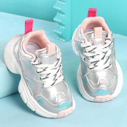 KIDLINGSS Abstract Designed Lace Up Shoes - Silver & Pink-image-75