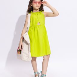 Taffykids 100% Viscose Sleeveless Cut Out Detailed Dress - Lime-image-15