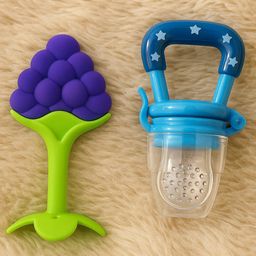 Badal Kidz Bpa Free 100 % Silicone Fruit Shape Teether And Fruit Feeder - Blue & Blue (Pack Of 2)-image-76