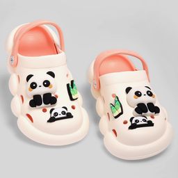 KIDLINGSS Baby Panda Applique Detailed Perforated Clogs - White & Light Pink-image-1