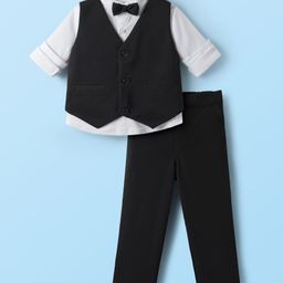 Babyhug Knit Full Sleeves Solid Three Piece Party Suit with Bow - Black-image-26