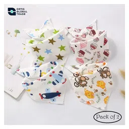 Ortis Cotton Baby Bib, Triangular Scarf with 2 Adjustable Press Studs - Pack of 2 (Color & Design May Vary)-picture-17