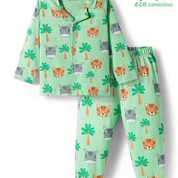 Babyoye 100% Cotton Knit Full Sleeves Co-ord Night Suit With Animal Print - Light Green-picture-38