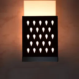 Gojeeva Black & White Textured Wooden Square Shaped Wall Lamp-4