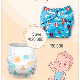 Babyhug Free Size Reusable Cloth Diaper with Smart Dry Insert Combo Hot Air Balloon Print- Sky Blue image 3