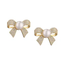 Celestique Cubic Zirconia Studed & Pearls Beaded Quirky Shaped Studs image 2