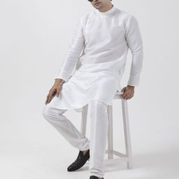 DEVOILER Woven Design Band Collar Dupion Silk Straight Kurta-image-69