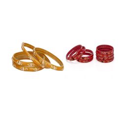 Somil Elegant Combo Glass Bangle Set | Handmade Traditional Chudi For Women | Perfect For Daily & Occasion Use, Combo of 2 Set, Yellow, Red-image-81